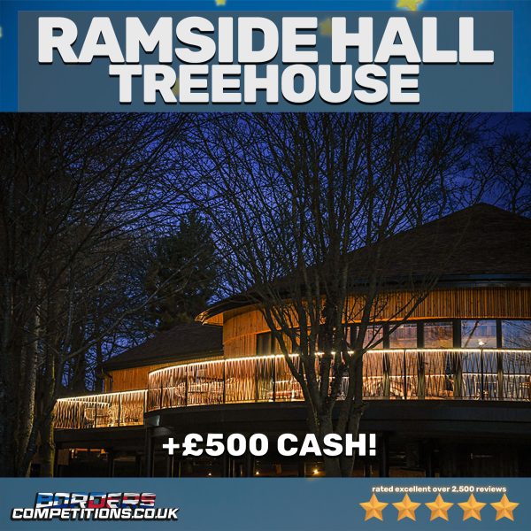 RAMSIDE HALL TREEHOUSE STAY | + £500 CASH | SLEEP UP TO 9 PEOPLE!